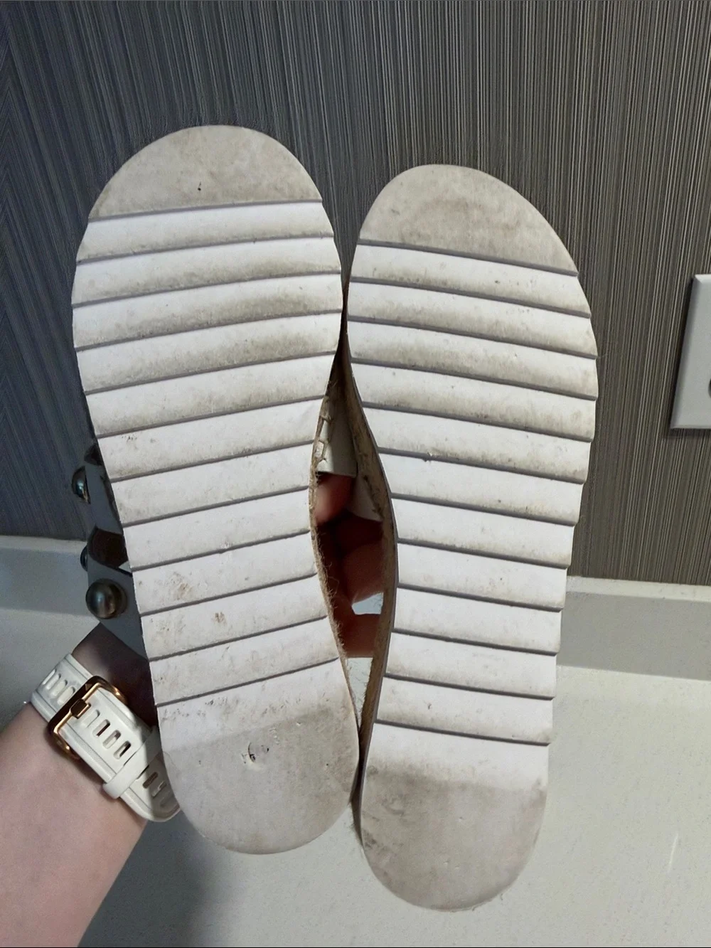 Marc Fisher White Studded Espadrille Slide Sandals